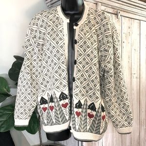 Vintage women’s Christmas tree button down sweater Sz L